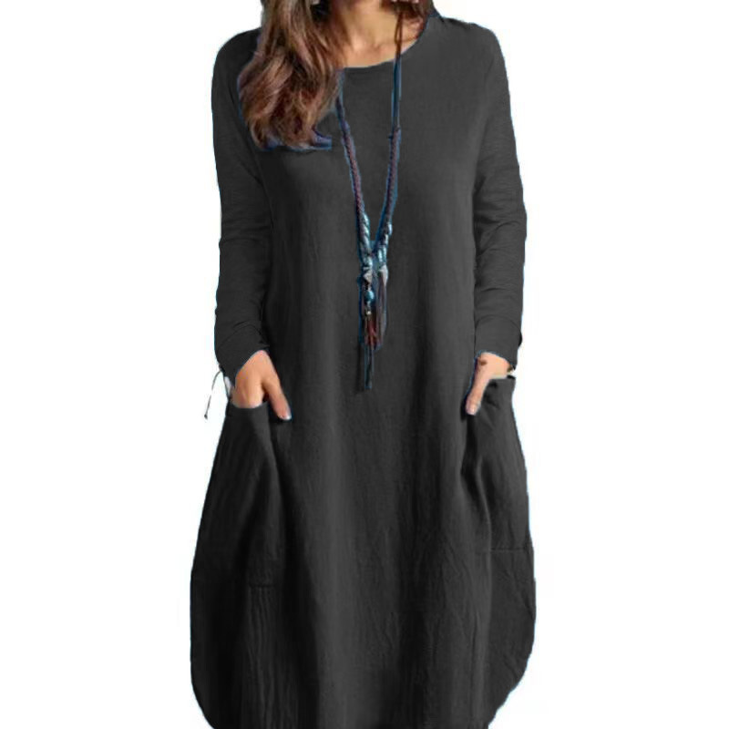 Round Neck Neckline Loose Version Solid Color Pattern Spring, Autumn Season Wholesale Women'S Casual Classical Classic Style Solid Color Holiday Round Neck Short Sleeve Regular Dress