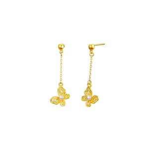 Manufacturer Die Lianhua Series Gold Butterfly Earrings Pearl 9999 Pure Gold Earrings Long Tassel Ear Wire High Direct Sales