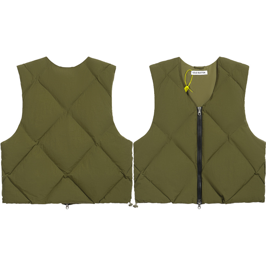 Alta versión Cole Buxton otoño y el invierno de color sólido High Street diamante Plaid zipper cardigan chaleco algodón capa ocasional