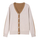 秋季新款长袖羊毛针织衫开衫时尚V领100%羊毛外套宽松休闲女士，女装针织衫/毛衣，妃慕昵服饰