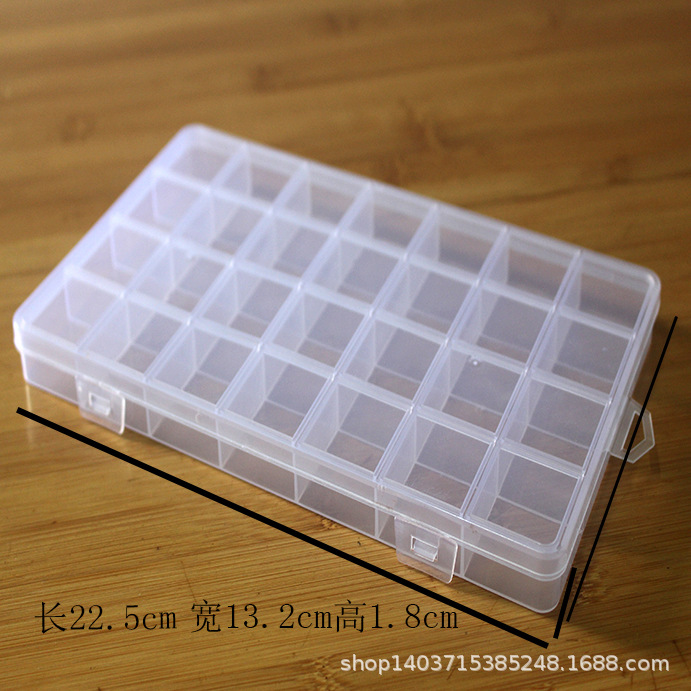 Fábrica al por mayor fija 28 rejilla de plástico transparente DIY joyería de juguete con cuentas caja de almacenamiento tienda departamental joyería caja de presentación