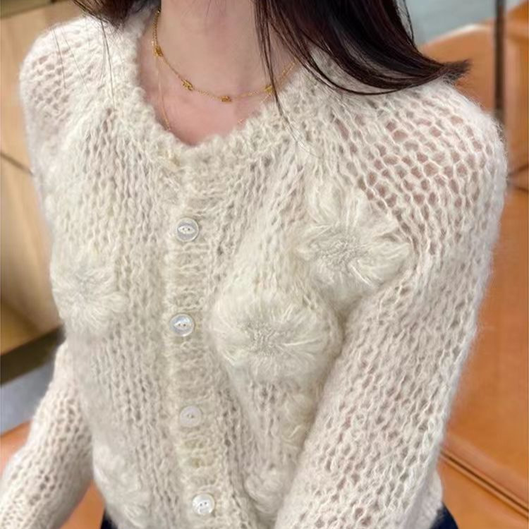 グレーvネック長袖ニットカーディガンセーターのコート女性気質上着の小柄なゆったりとした怠惰な韓国系|undefined
