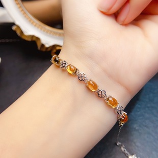 New natural citrine bracelet S925 silver inlaid main stone 4*6mm Joker net red explosions women's jewelry wholesale