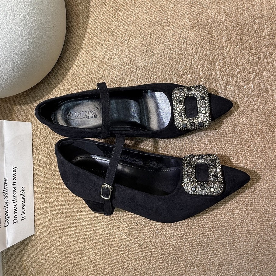 2026 nuevo estilo francés con diamante de agua botón cuadrado Mary Jane zapatos de mujer tacones ultra altos puntiagudos zapatos de mujer tacones gruesos 10CM