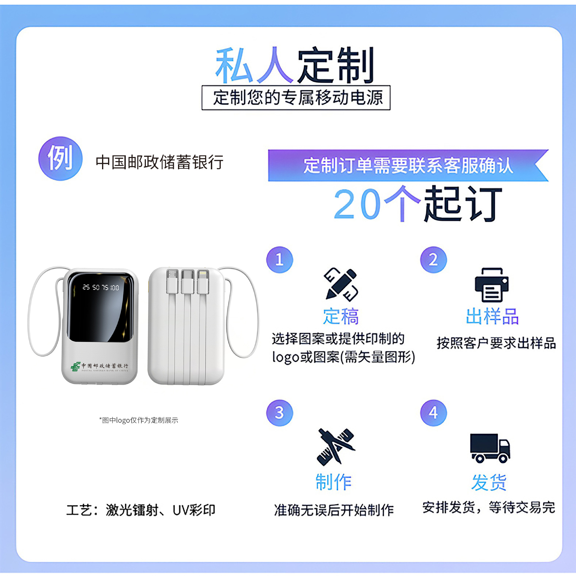 Compact Digital Display Portable Shared Mobile Power Bank Large Capacity Built-in Cable Fast Charging 20000mAh Customizable