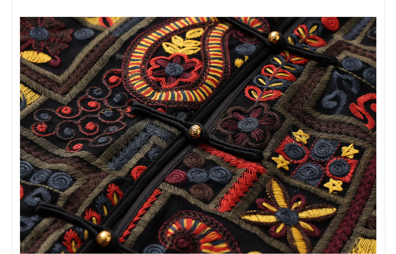 Áo gile nữ thêu họa tiết paisley phối màu cổ điển — Đen cổ điển chi tiết 6