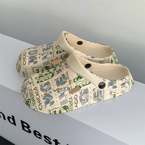 Hole shoes, men's outer wear, non-slip, poop feeling, dual-purpose slippers, casual couple's toe sandals, upgraded beach