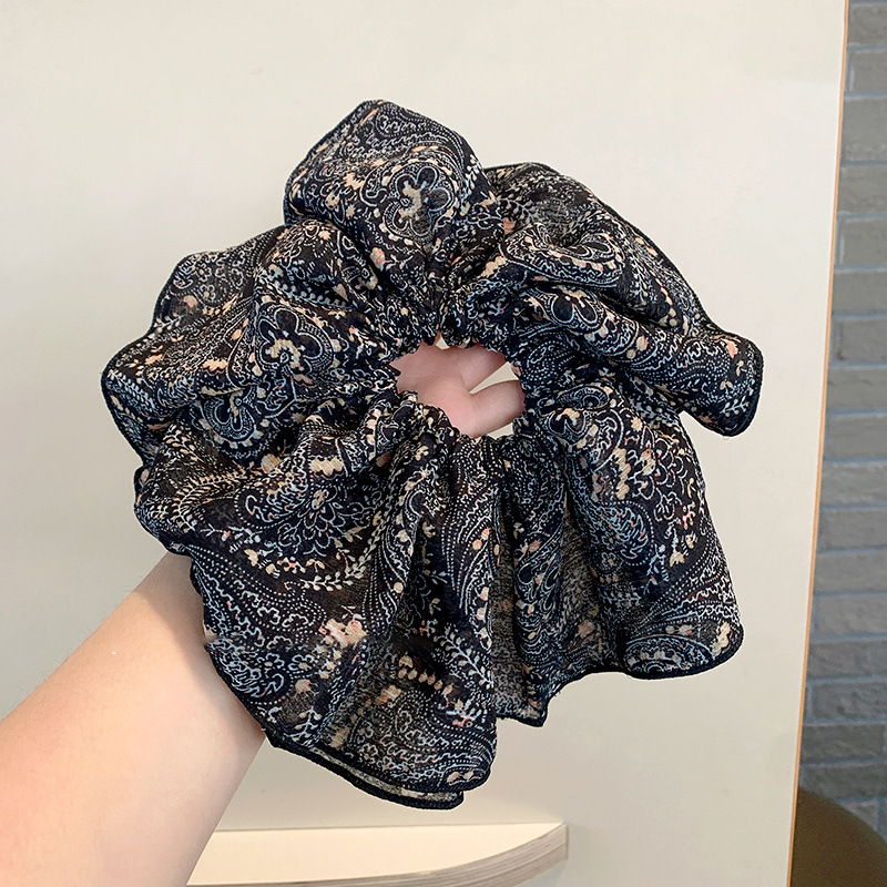 Hochwertiger, großer Vintage-Haargummi mit Blumenmuster für Damen, ideal für tiefe Pferdeschwänze, vielseitig und stilvoll, bedrucktes Haaraccessoire_voghion.com