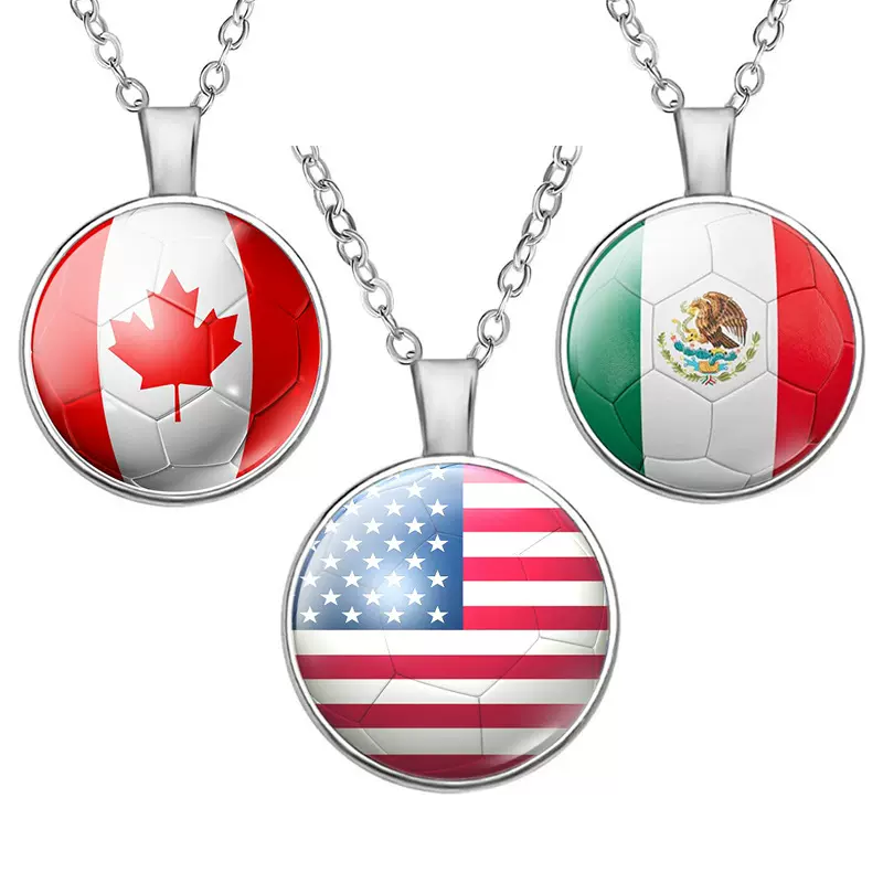 足球纹国旗项链阿根廷巴西美国墨西哥加拿大宝石吊坠跨境球迷饰品