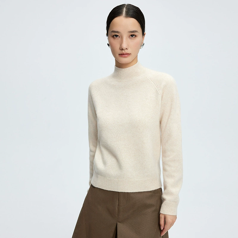 Кашемировый свитер половинный воротник женский осень-зима 2024 новый сплошной трикотажный топ пригородной утолщенной шерстяной свитер женский