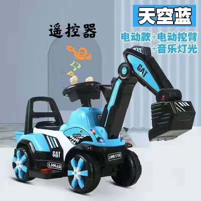 Excavadora para niños, excavadora para niños, juguetes para jugar con arena, excavadora eléctrica de cuatro ruedas, excavadora de simulación de tamaño grande