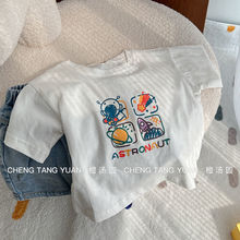 兒童短袖T恤夏季棉透氣男女寶寶洋氣圓領可愛上衣卡通小童白色