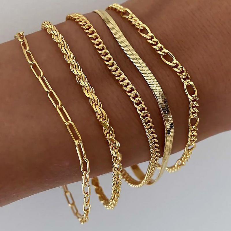Qiao Jin Amazon Hot Gold Stackable suit Bracelet Stainless Steel Cuban Chain Pclip Chain Women
