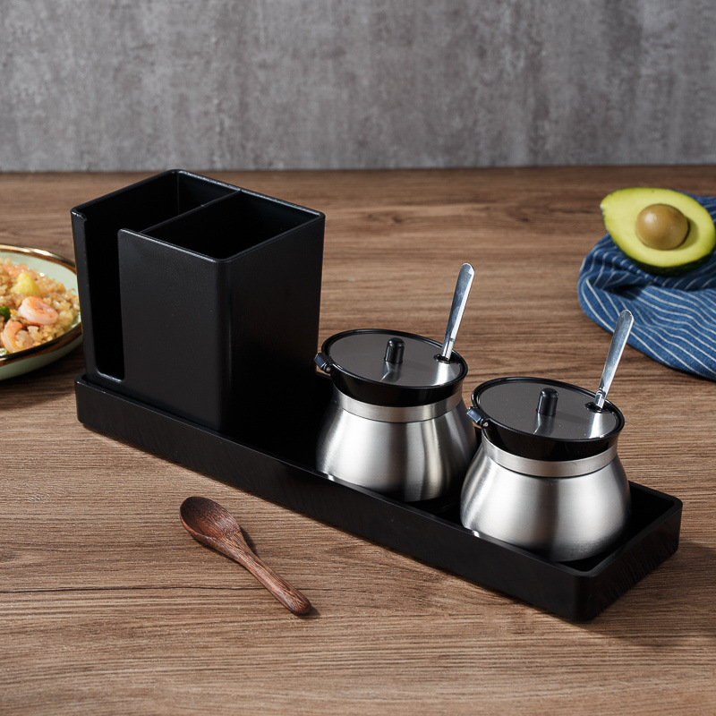 숟가락과 젓가락을 위한 대형 트레이 + 260ml 스테인리스 스틸 용기 x2