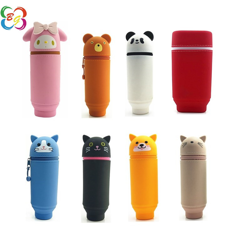 cilindro de silicona bolígrafo bolígrafo cilíndrico portátil estudiante de gran capacidad cartón telescópico flip bolsa de papelería caja de almacenamiento