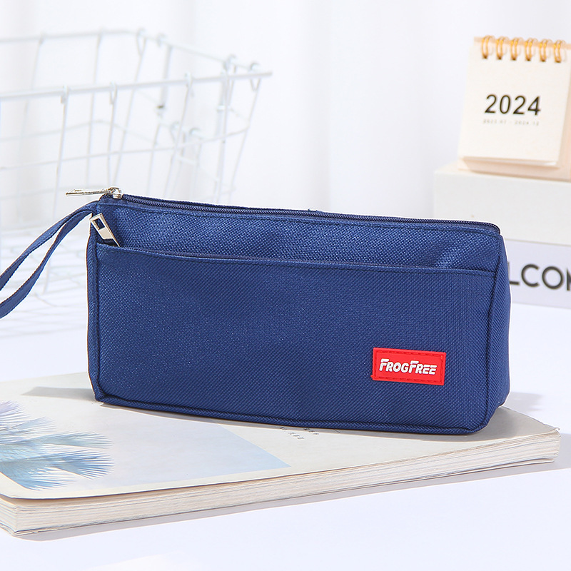 Bolsa de lápiz simple de cinta de color sólido gran capacidad antisucio caja de papelería de doble cremallera bolsas de lápiz de estudiantes de primaria y secundaria fábrica al por mayor