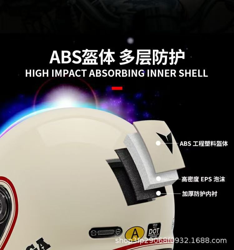 American Vega Motorcycle Retro Helmet, Full-Face Helmet for Men and Women, Motorcycle Cruising Helmet, Four-Season Bluetooth, National Trend 3C, Glossy Black