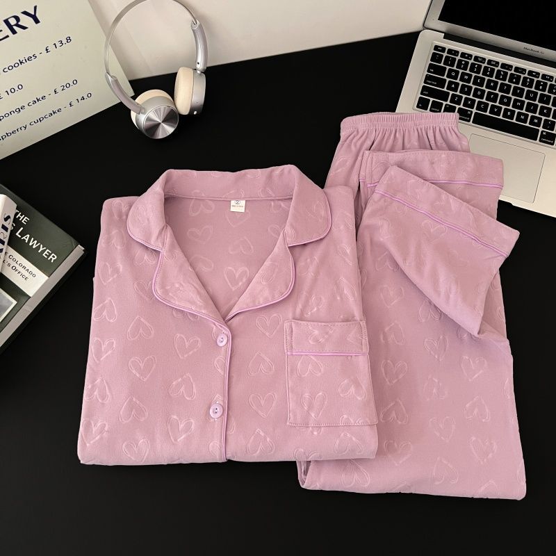 Al por mayor transfronterizo de ternuevo corazón de melocotón relieve pijama mujer otoño invierno nuevo lindo puede llevarse fuera de mangas largas dulce ropa de estilo para el hogar