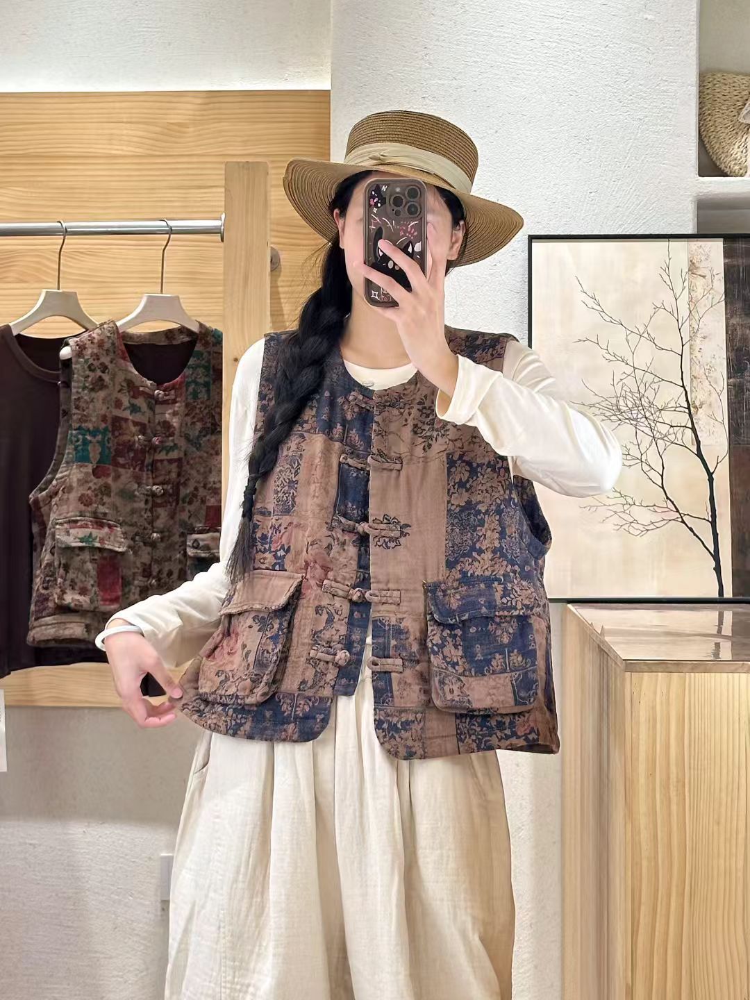 2025 nuevo estilo de otoño nacional Jacquard nuevo estilo chino collar redondo botón de mujer chaleco chaleco corto
