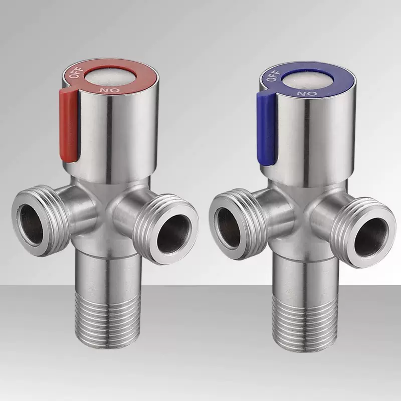 304一进二出不锈钢角阀三通分水阀4分双出水马桶热水器加长三角阀