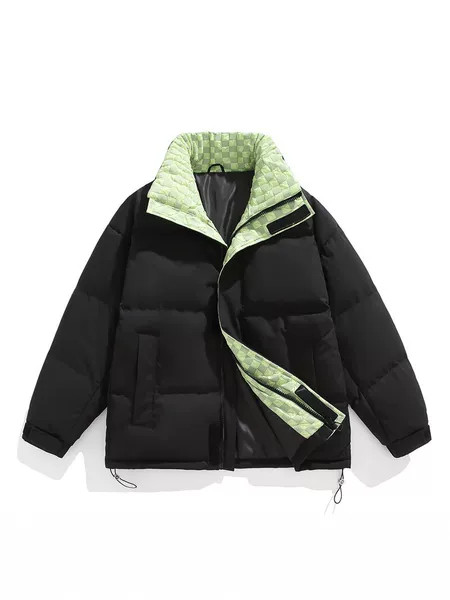New winter style unisex patchwork warm cotton coat, loose-fitting puffer jacket with contrasting color high collar