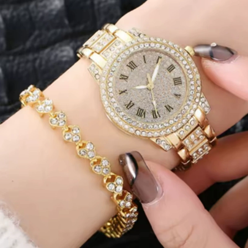 Casual Bracelet and Quartz Watch Set, Fashion Jewelry, Multiple Colors, 23.5 cm