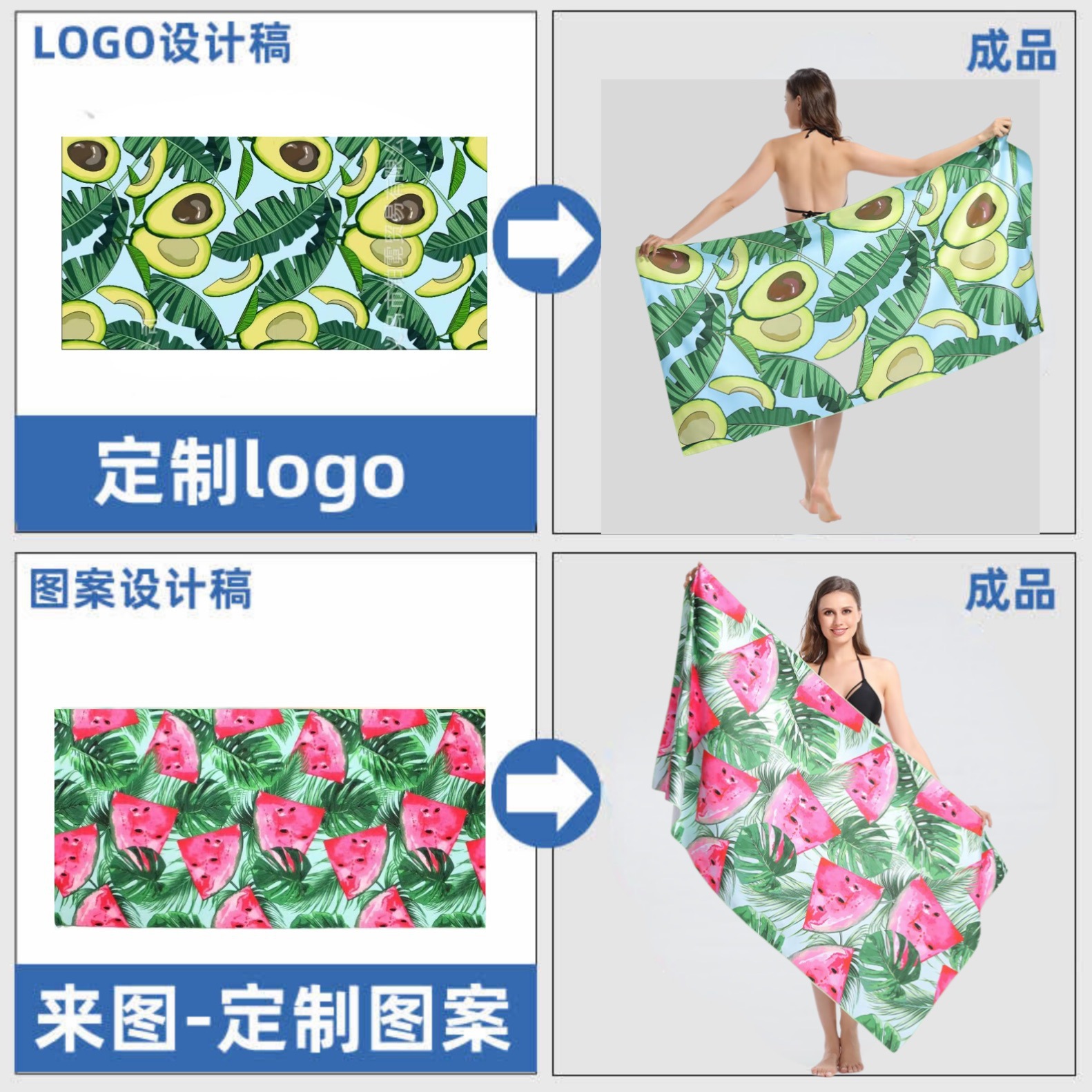 Microfibra impresa toalla de playa de seda de doble cara toalla de playa seca rápida toalla de playa toalla de baño al por mayor ocio de playa