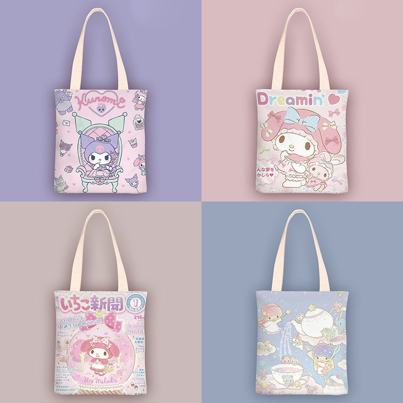 KT Family Anime Ins Fresh Style Cartoon Canvas Bag Women's Single Shoulder Simple Student Class Bag Handbag KT Family Anime Ins Fresh Style Cartoon Canvas Bag Women's Single Shoulder Simple Student Class Bag Handbag