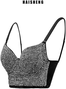 European and American cross-border TME sexy outer wear short style vest suspender seams with diamonds and diamonds trendy slim and sexy with diamonds