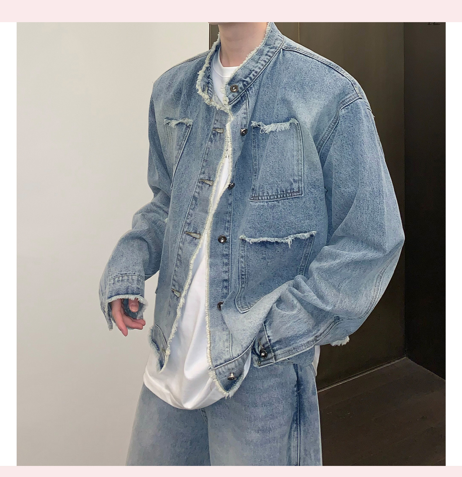 Giacca in jeans da uomo distressed retro lavaggio stile urbano_voghion.com