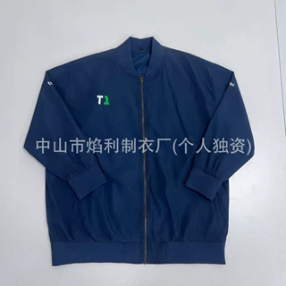 男士机能风外套藏青色面料小标印花拉链口袋罗纹下摆宽松飞行夹克