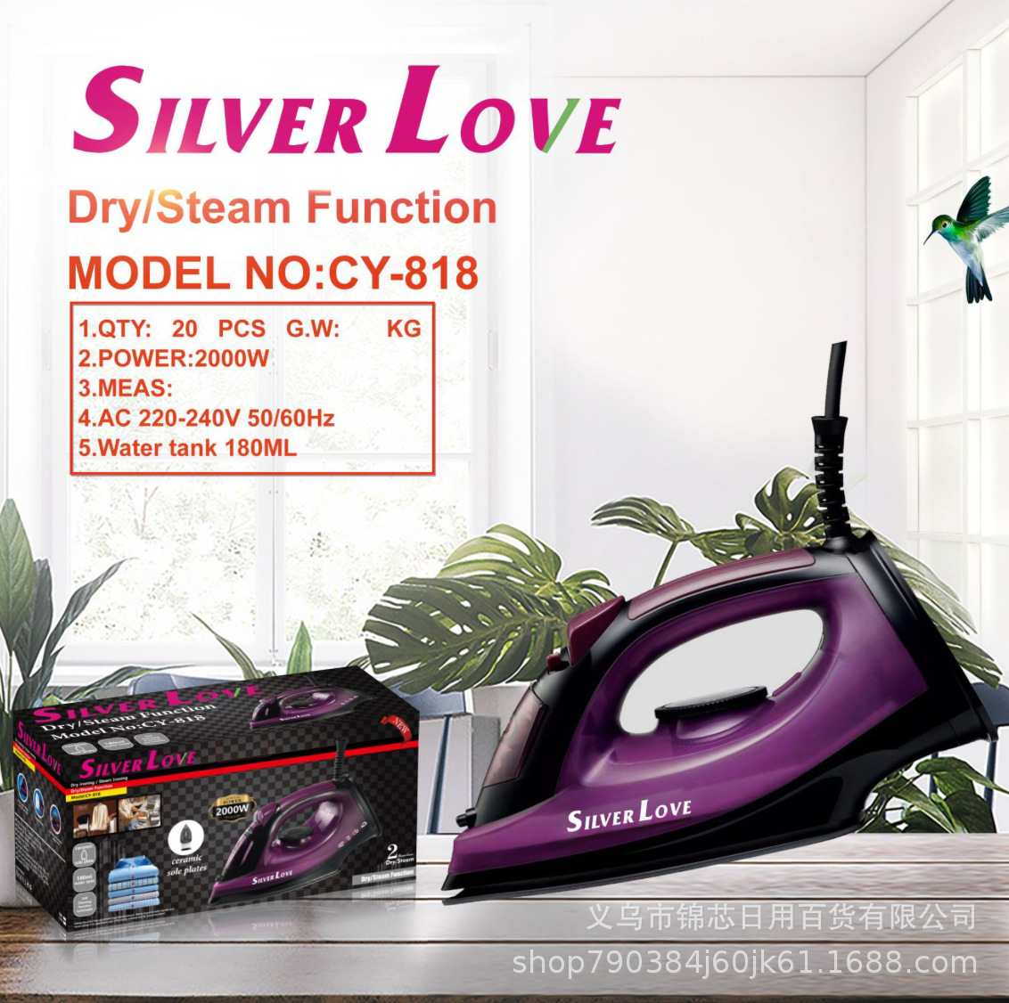 Source Factory European Standard Household Steam Iron Handheld Hanging Corded Electric Iron Wet and Dry Cross-Border Wholesale