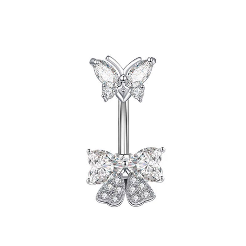 Butterfly Zircon Belly Button Ring - Elegant Navel Piercing_voghion.com