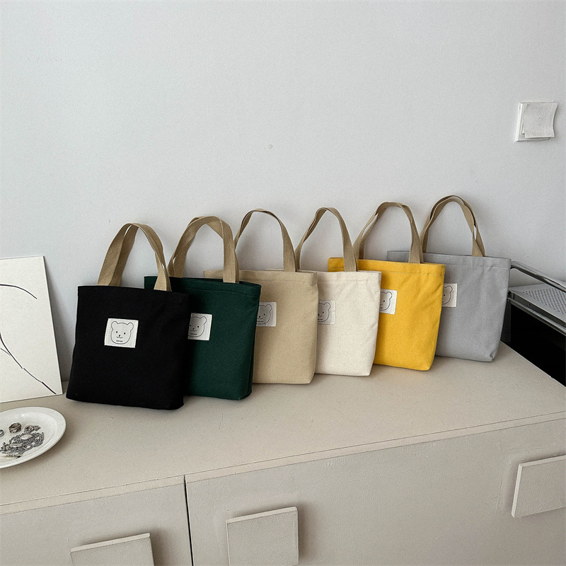 Cosmetic Bag women's canvas bag solid color small bag zipper mini all-match portable small bag for work and outing