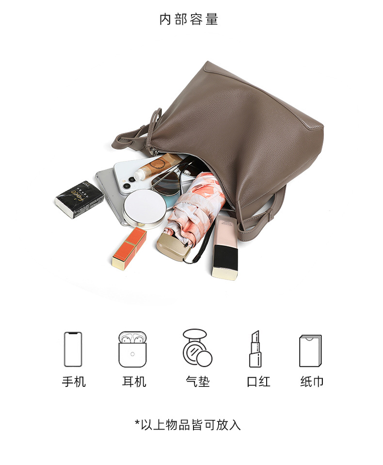Túi tote da mềm nữ đáy rộng dáng ôm nách đi làm — Xám voi chi tiết 13