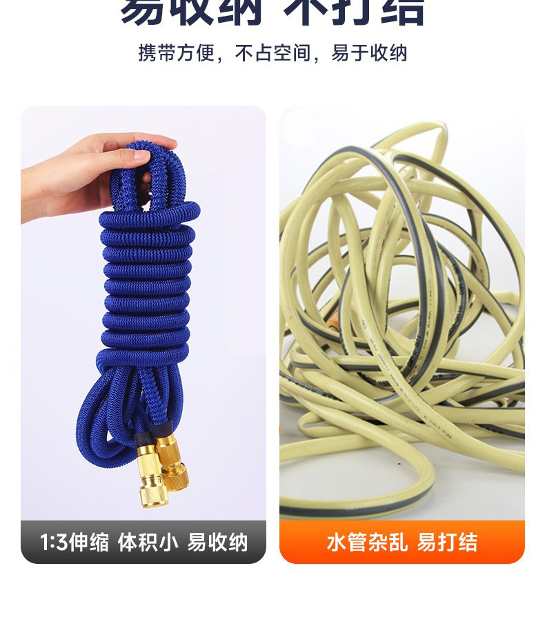 High-Pressure Car Wash Water Gun, Dedicated for Home Use, with Elastic Retractable Hose, Pure Copper, Pressure-Boosting, for Watering Flowers, Washing Floors, and Spraying Water