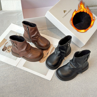 Trouser Boots Girl's Heap Boots 2024 Explosions Handsome Maillard Boots Children's Martin Boots Little Girl's Single Boots