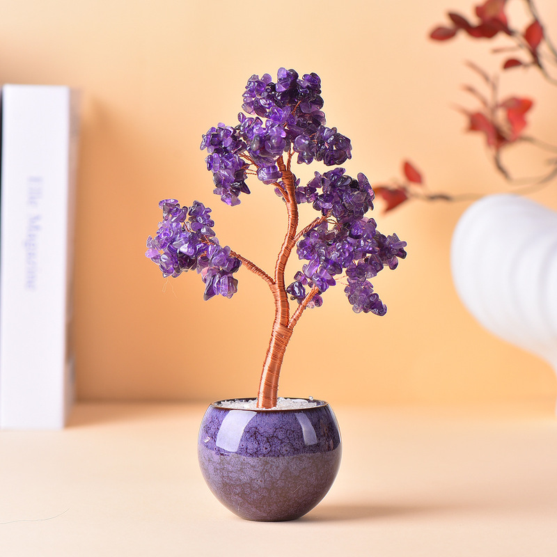 天然水晶カラフルな砂利金のなる木手織り桃の花を願い金のなる木ホームオフィス装飾|undefined