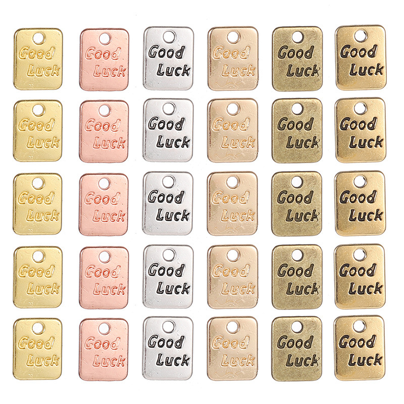 Cross-border hot DIY jewelry pendant 7*9mm double-sided wish you good luck GOOD LUCK square tag pendant