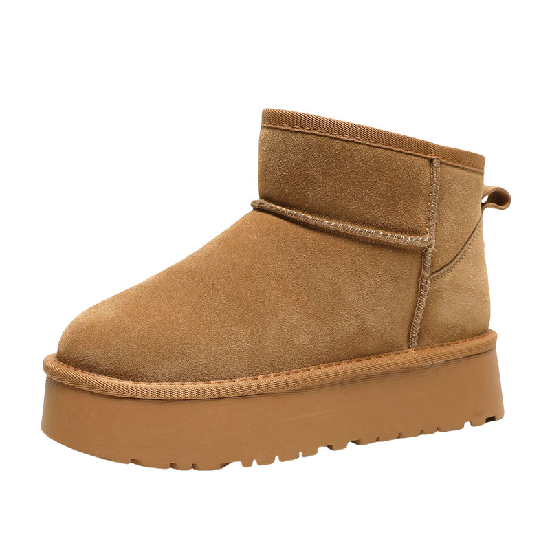 Botas de nieve de invierno de lana de mujer con cachemira de piel de vaca con base gruesa anti-deslizante y alta calentamiento botas de algodón zapatos de algodón