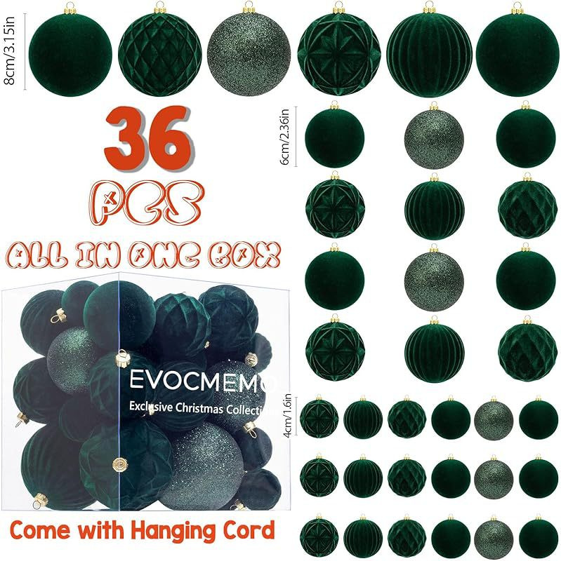 Amazon nuevo 4/6/8CM36PCS terciopelo bola de Navidad colgante anti-trituración joyería de Navidad conjunto al por mayor