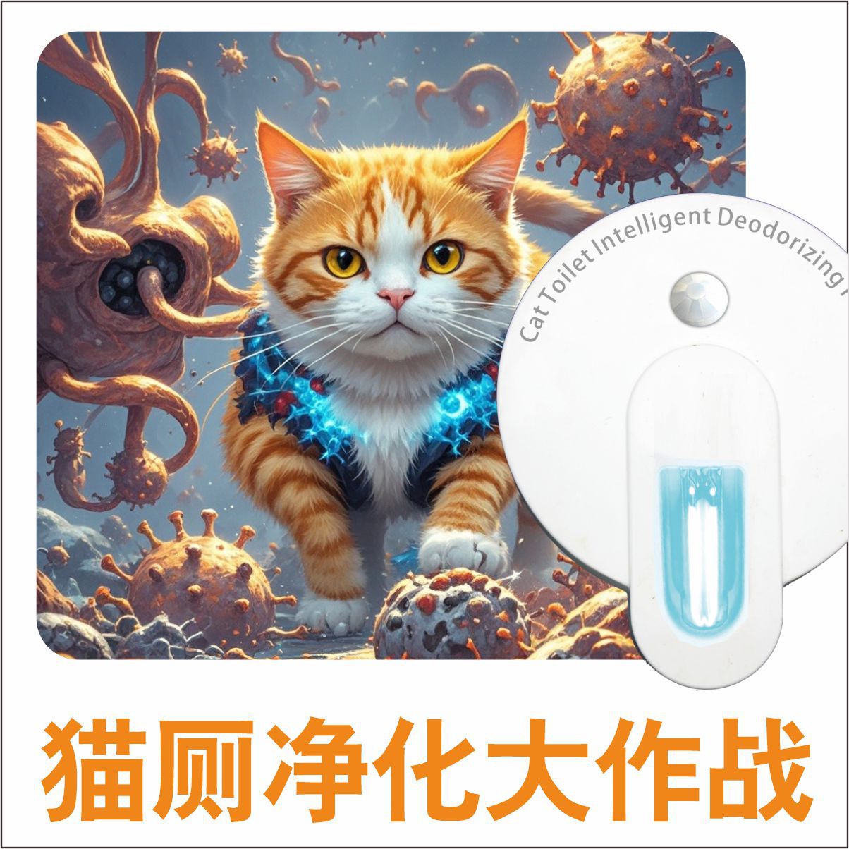 Smart cat litter box sterilizer and odor eliminator, automatic deodorizer for cat toilets, indoor pet odor removal and purification device