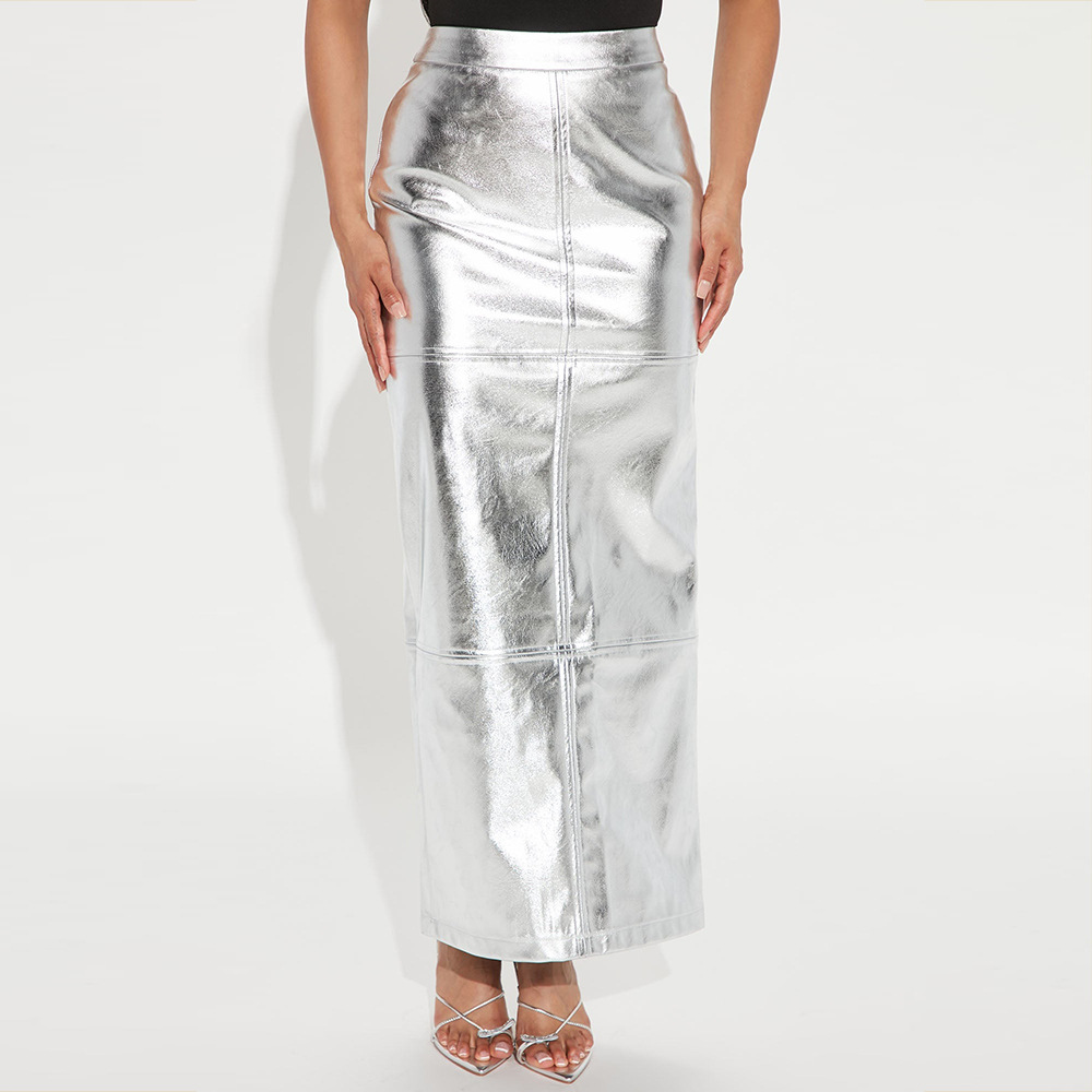 Slim Fit Type Solid Color Pattern Summer Season Summer Sexy Solid Color Pu Polyester Maxi Long Dress Skirts