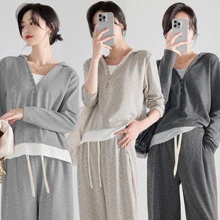 Maternity Fashion Casual Sports suit Autumn and Winter Hooded Slimming Pregnancy Loose Lazy Spring Autumn Wide Leg Pants