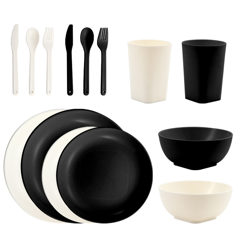 クロスボーダーアマゾン食器セット家庭用食器セットシンプルホーム白黒プレートボウルプラスチック|undefined