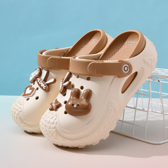 Cartoon Hole Shoes Non-slip Anti-foot Odor Non-grinding Women's Outer Wear Thick-soled Height-increasing Sandals and Slippers Summer Dung-feeling Slippers