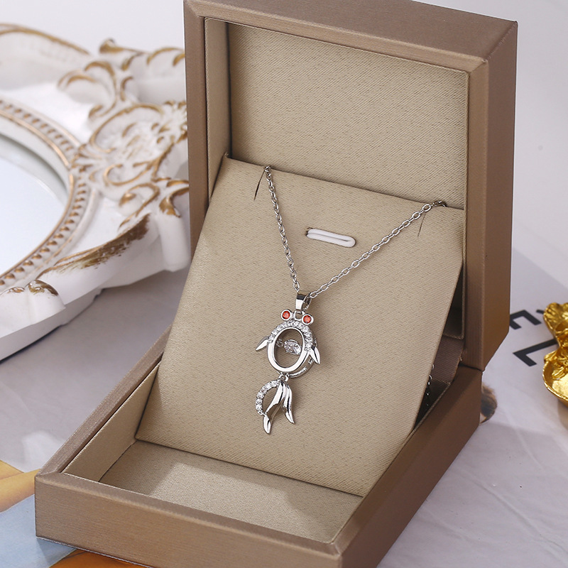 Fashion Goldfish Titanium Steel Inlay Rhinestones Necklace 1 Piece