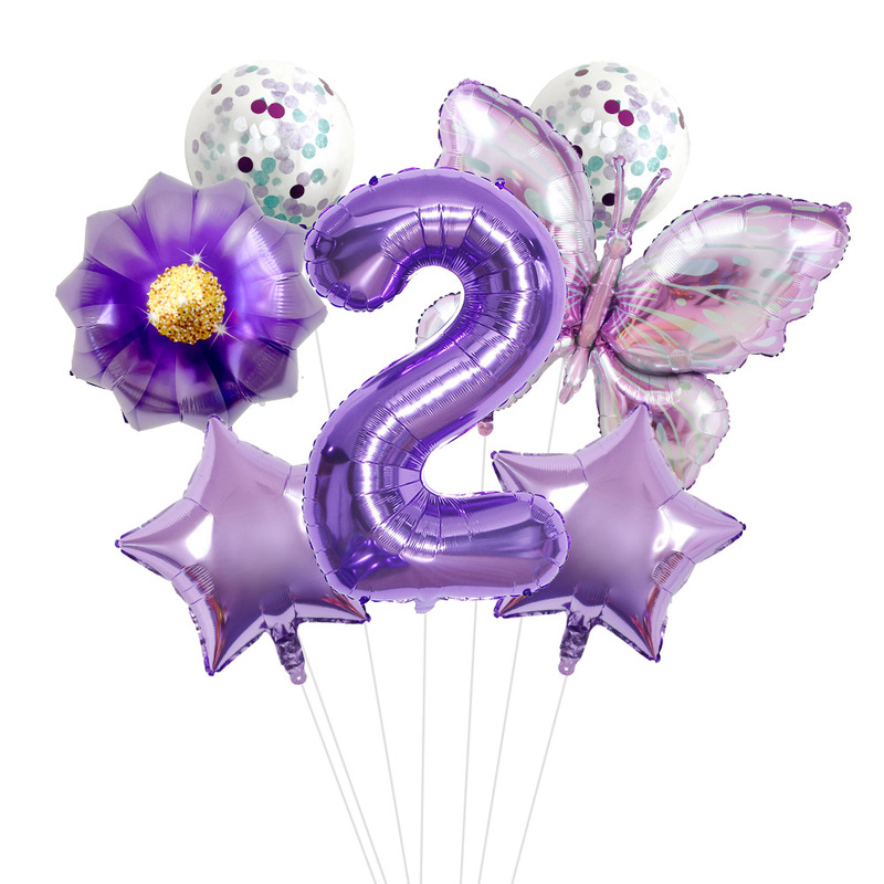 新品紫蝶花32インチデジタルアルミ膜バルーンセット子供诞生日パーティー装饰シーンアレンジ|undefined