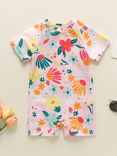 CPC Cross-border Children's Wear Flower Bodysuit for Girls and Baby Girls, Half-Open Bodysuit Swimwear for Kids 0-5T