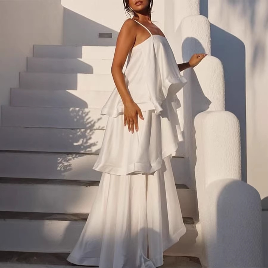 Robe-débardeur en satin pour femme, plusieurs couches, style décontracté et ample, nouveauté printemps-été_voghion.com